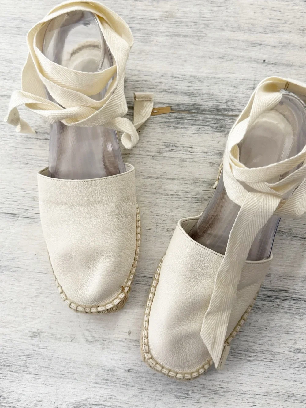 Everlane Cream Leather Espadrille Tie-Ankle Shoes size 9.5
